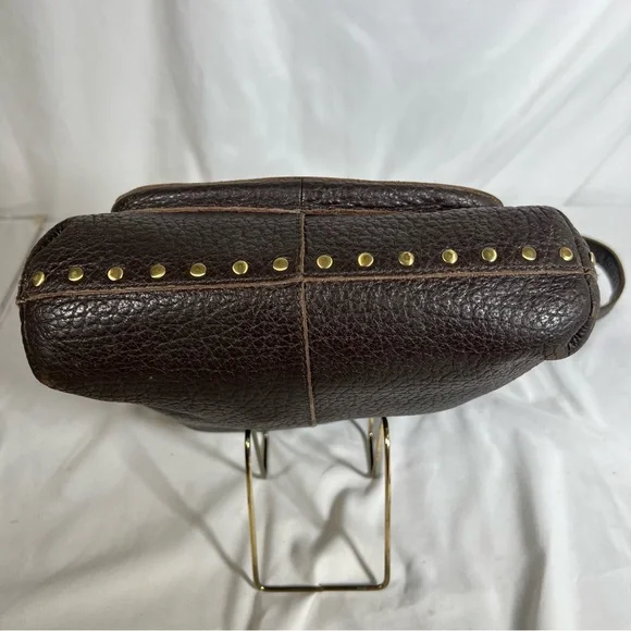 Rafe New York Distressed Pebbled Leather Studded Brown Crossbody Shoulder Bag - Picture 10 of 16